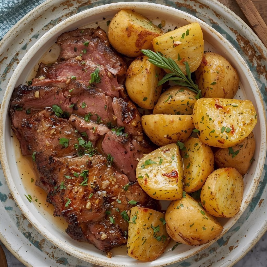 Garlic Butter Herb Steak Bites with Potatoes Recipe