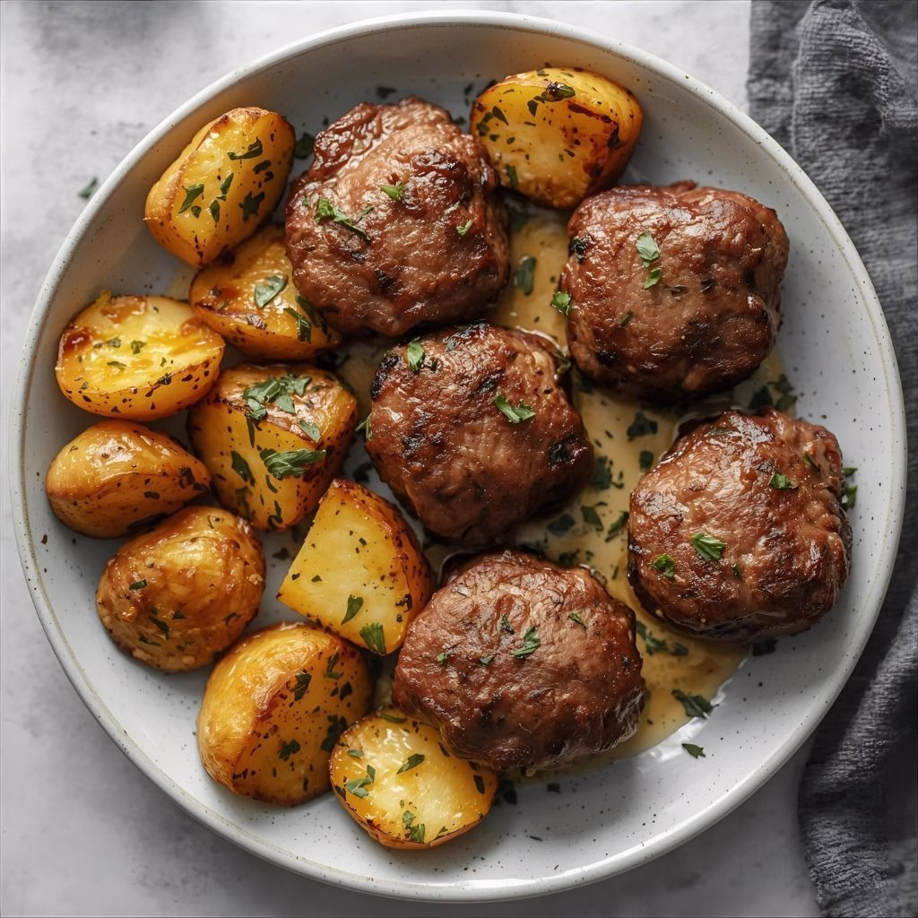 Garlic Butter Herb Steak Bites with Potatoes Recipe