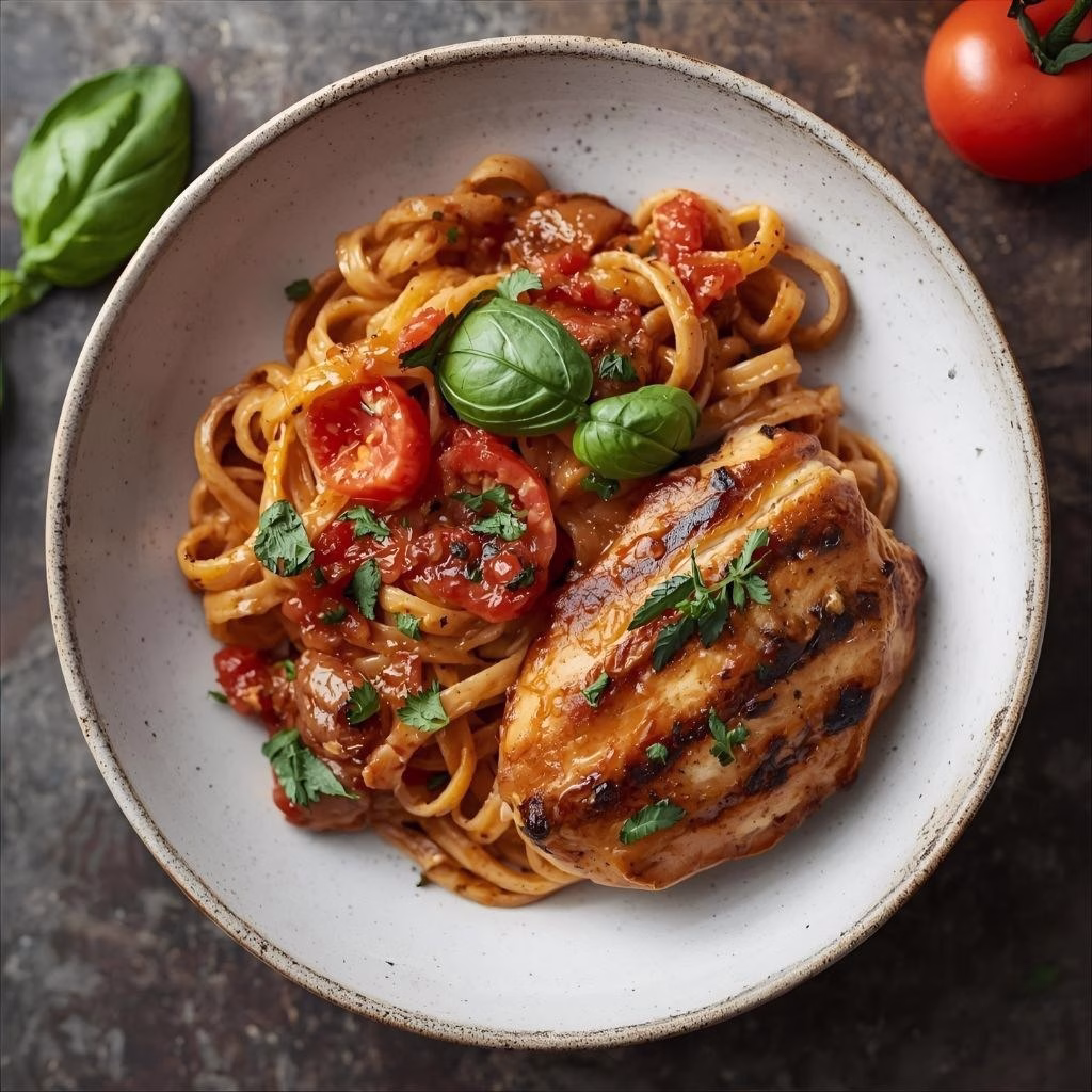 Tomato Basil Pasta With Balsamic Grilled Chicken Recipe