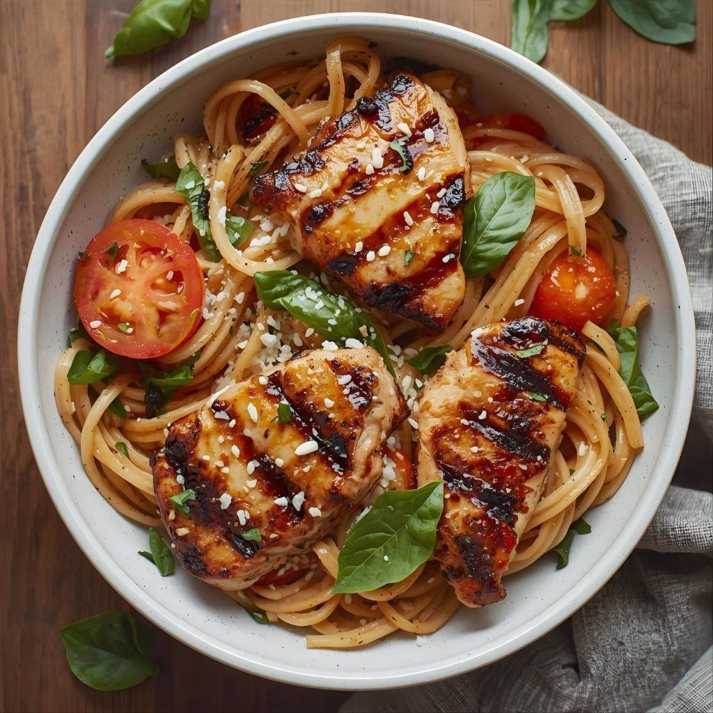 Tomato Basil Pasta With Balsamic Grilled Chicken Recipe