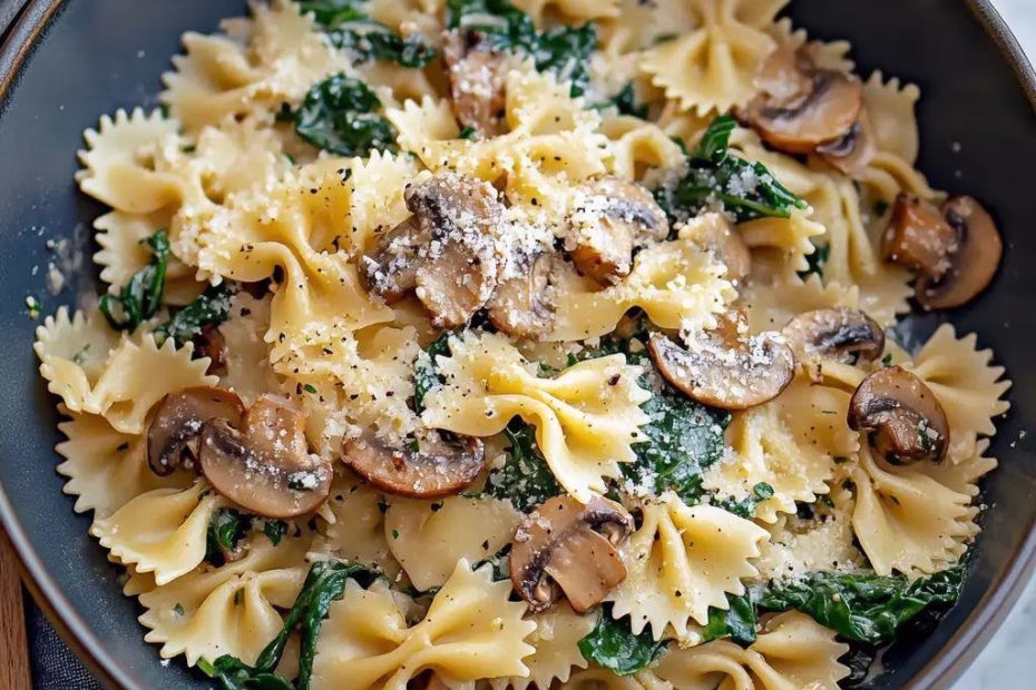 Parmesan Spinach Mushroom Pasta Skillet Recipe