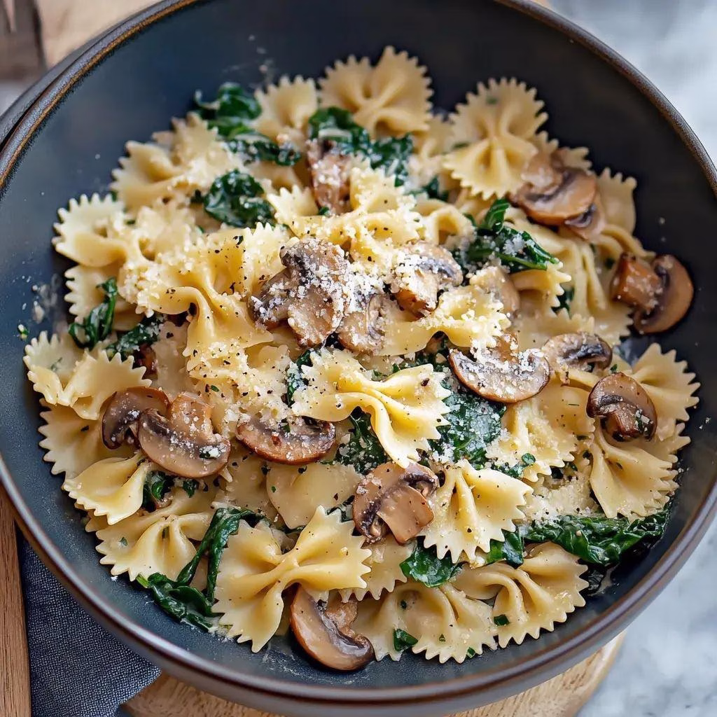 Parmesan Spinach Mushroom Pasta Skillet Recipe