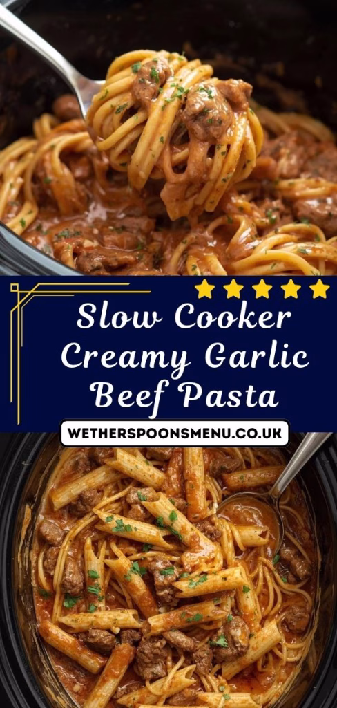Slow Cooker Creamy Garlic Beef Pasta Recipe