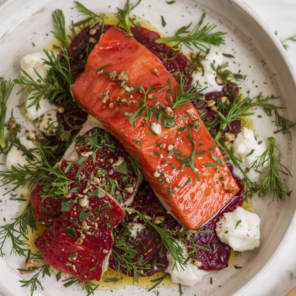 Beet Cured Salmon with Dill Tarragon & Fresh Horseradish Recipe