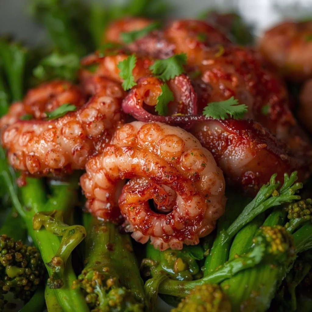 Citrus Spiced Baby Octopus with Crunchy Broccolini Recipe