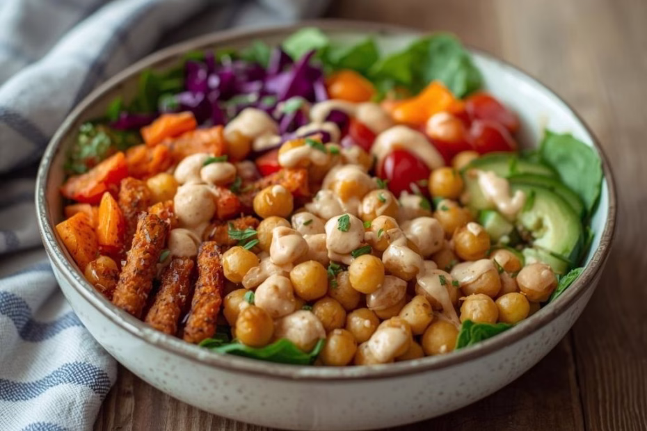 Roasted Vegetable Chickpea Bowl with Tahini Dressing Recipe