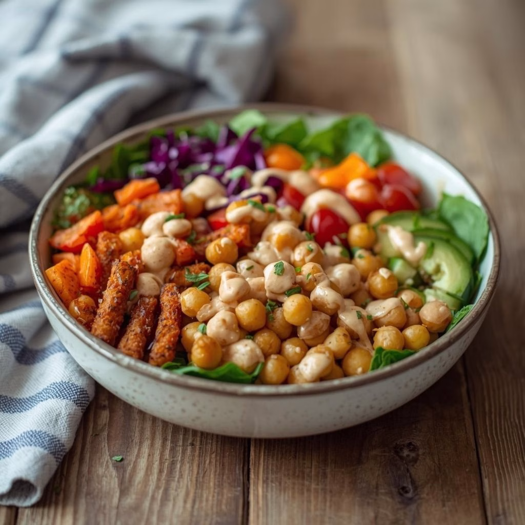 Roasted Vegetable Chickpea Bowl with Tahini Dressing Recipe
