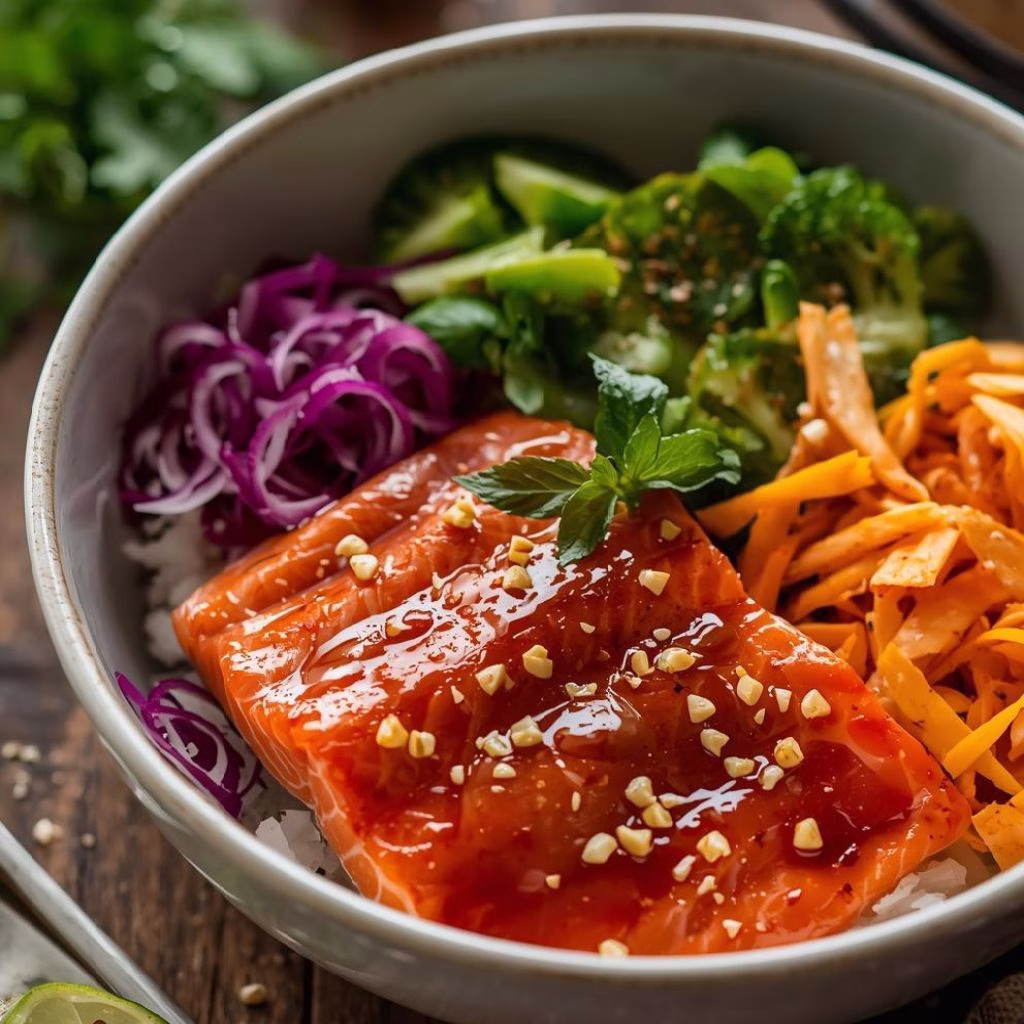 Salmon Bowl with Sesame Ginger Sauce Recipe