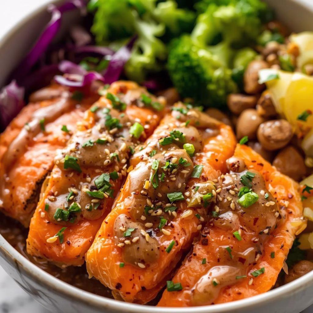 Salmon Bowl with Sesame Ginger Sauce Recipe