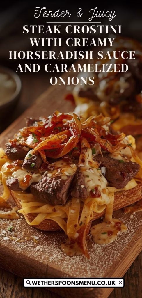 Steak Crostini with Creamy Horseradish Sauce and Caramelized Onions Recipe