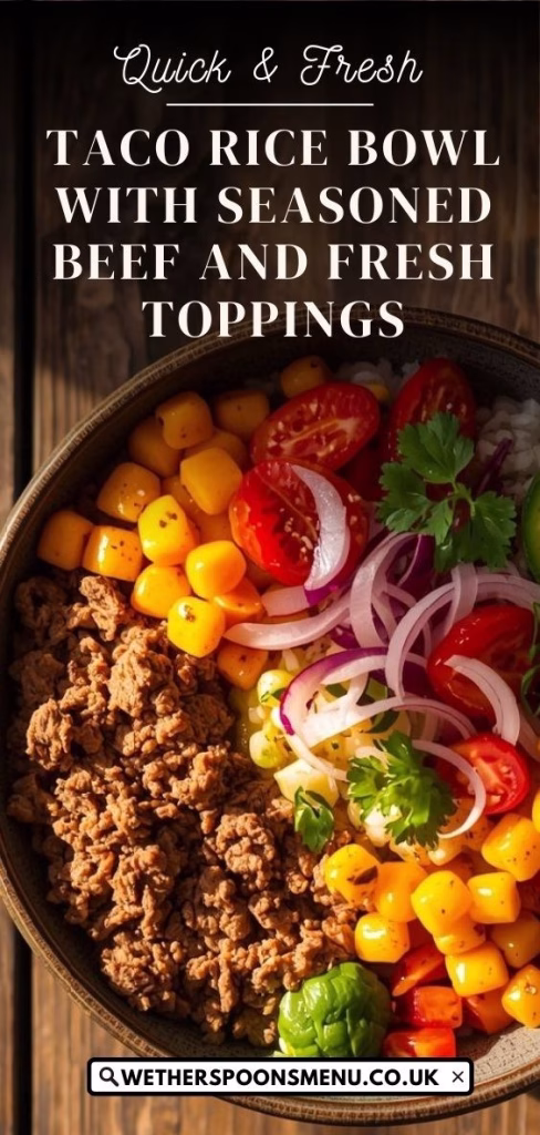Taco Rice Bowl with Seasoned Beef and Fresh Toppings Recipe