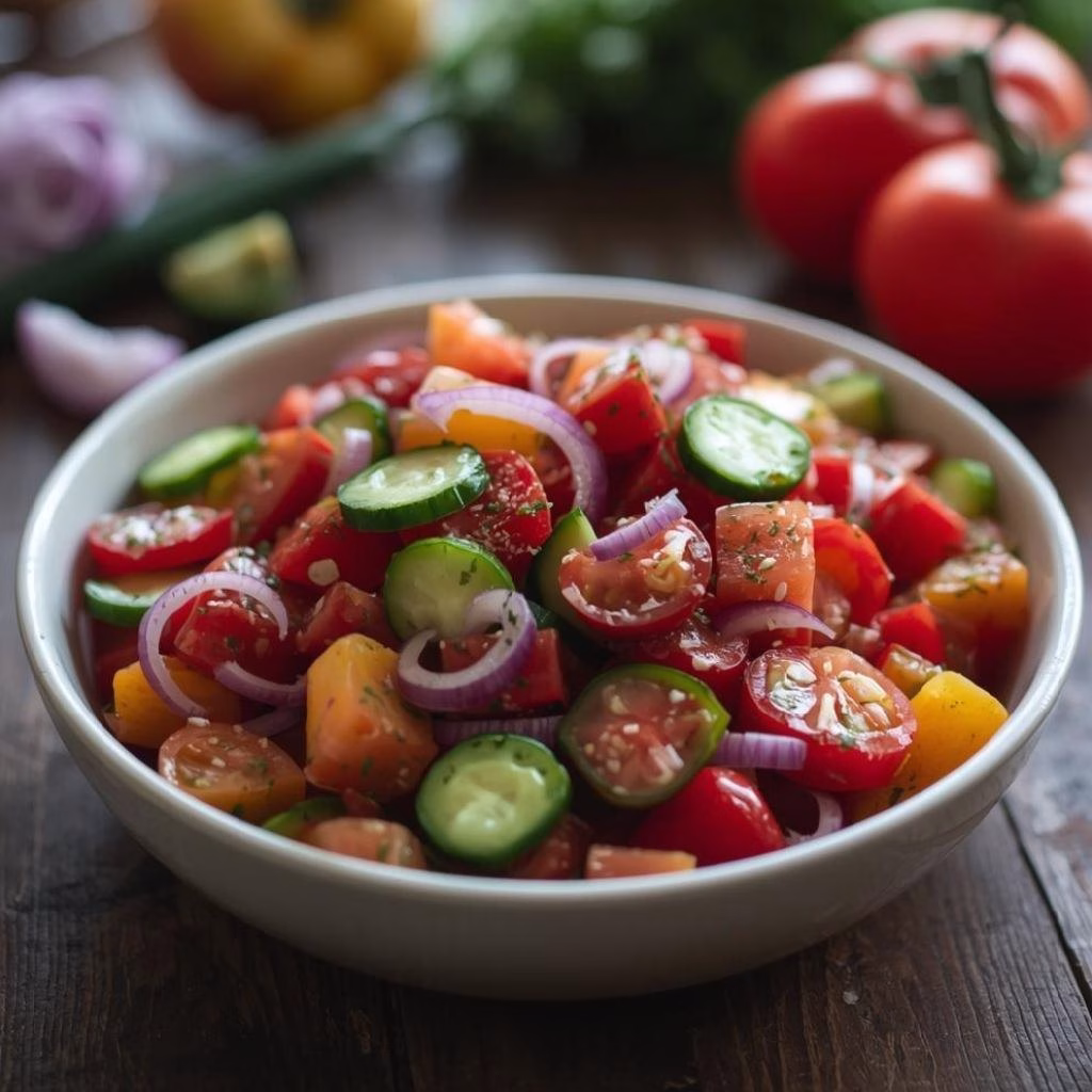 Cucumber and Heirloom Tomato Salad with Red Onions Recipe