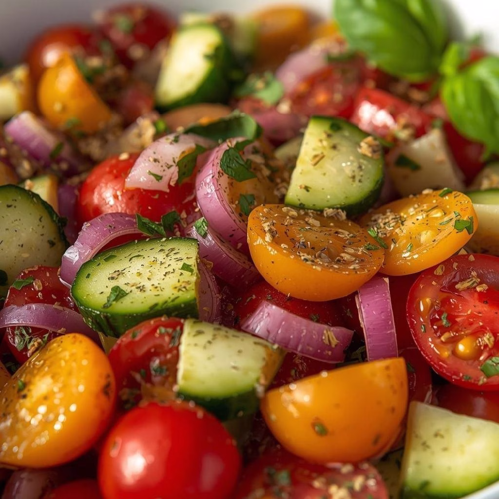 Cucumber and Heirloom Tomato Salad with Red Onions Recipe