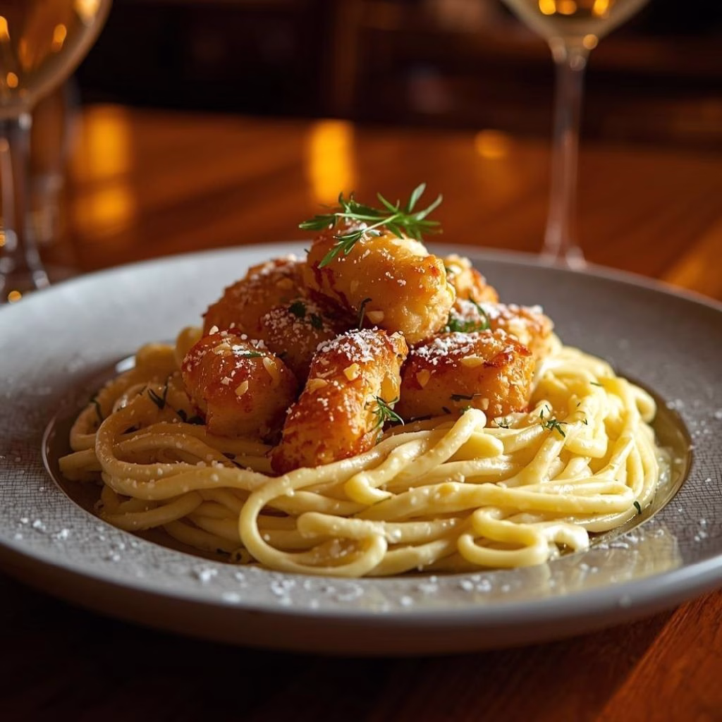 Garlic Butter Chicken Bites with Creamy Parmesan Pasta Recipe