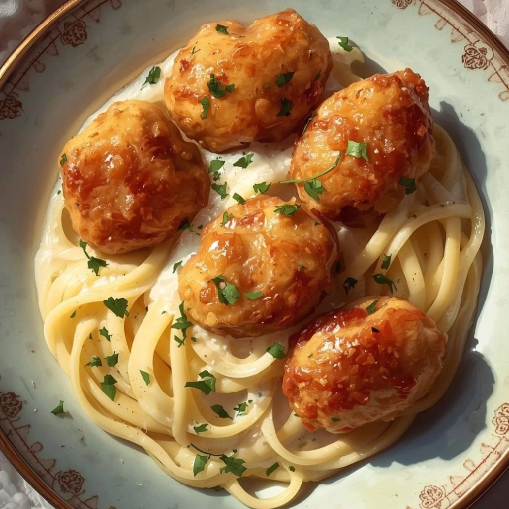 Garlic Butter Chicken Bites with Creamy Parmesan Pasta Recipe