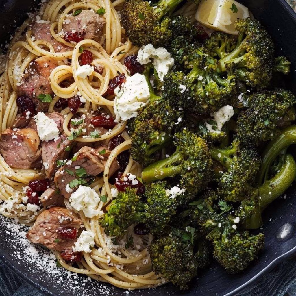 Steak and Blue Cheese Pasta with Roasted Broccoli Recipe