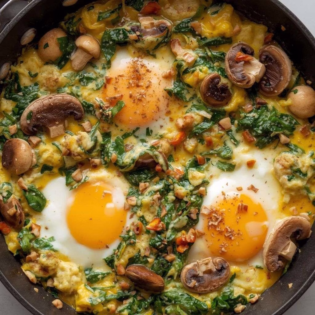 Mushroom Spinach Scrambled Eggs Recipe