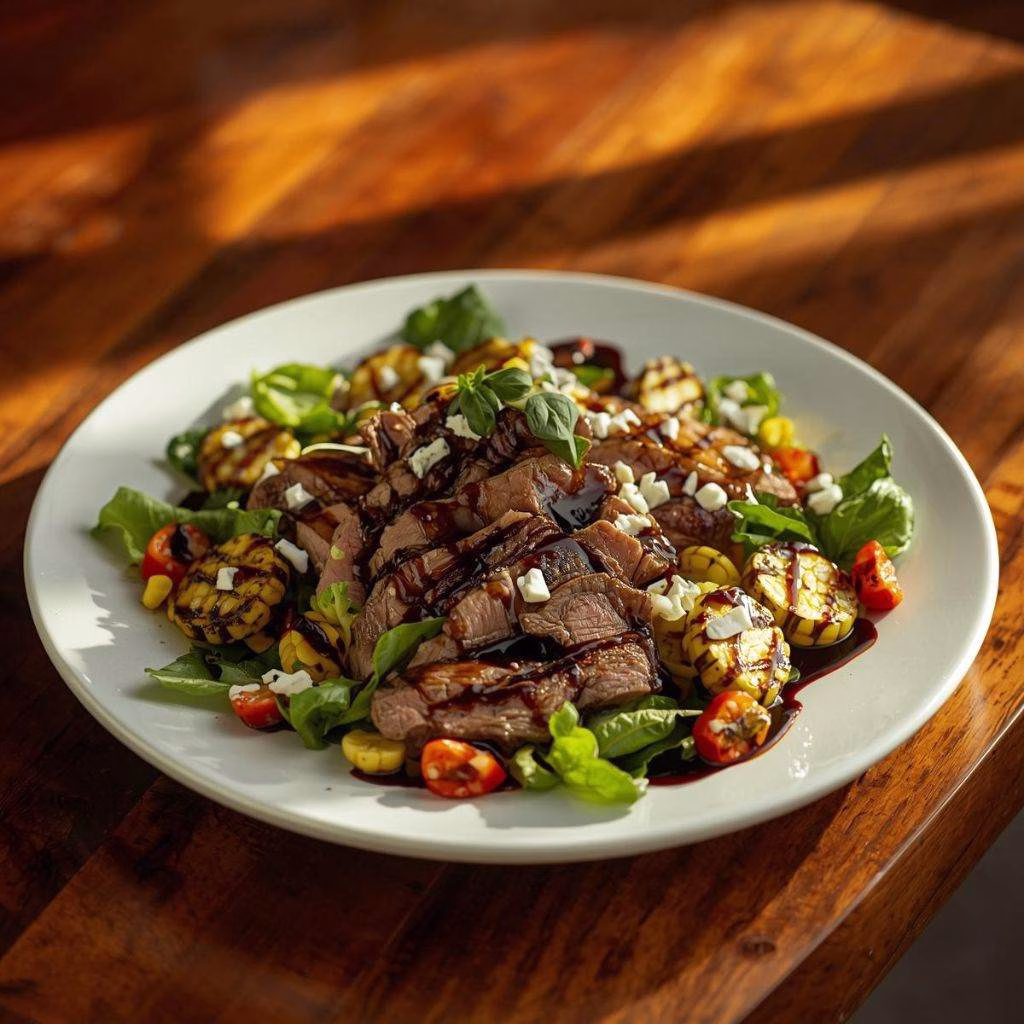 Balsamic Steak Gorgonzola Salad with Grilled Corn Recipe