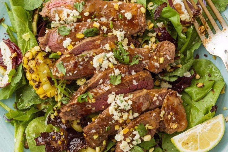 Balsamic Steak Gorgonzola Salad with Grilled Corn Recipe