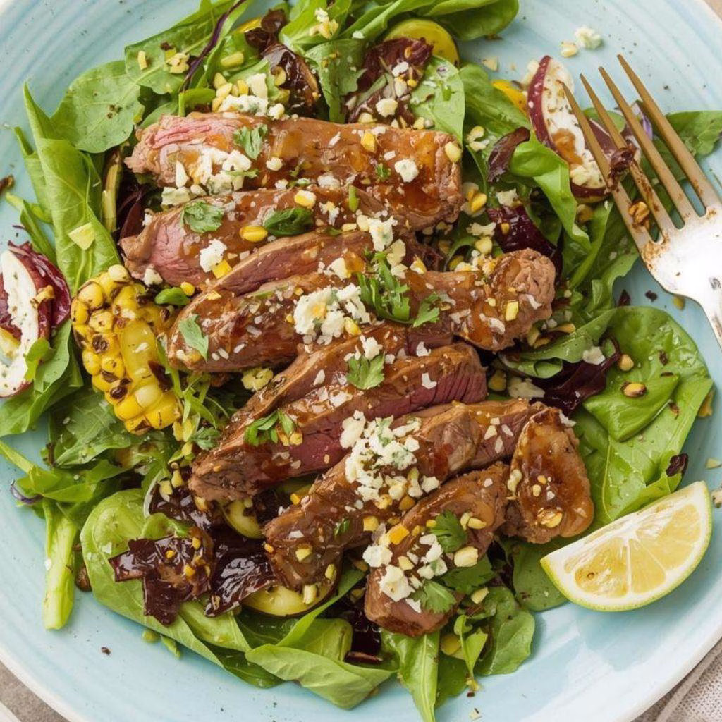 Balsamic Steak Gorgonzola Salad with Grilled Corn Recipe