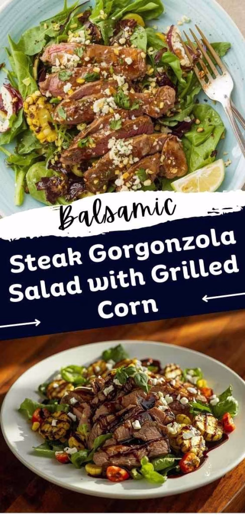 Balsamic Steak Gorgonzola Salad with Grilled Corn Recipe