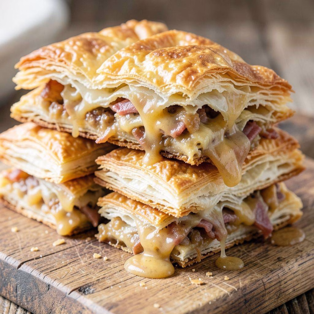 Crispy Ham & Cheese Puff Pastry Stacks Recipe