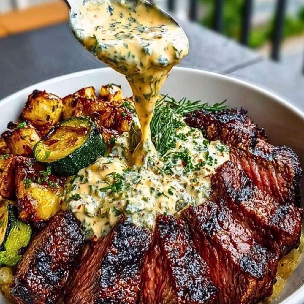 Grilled Steak Bowl with Sauce & Grilled Zucchini Recipe