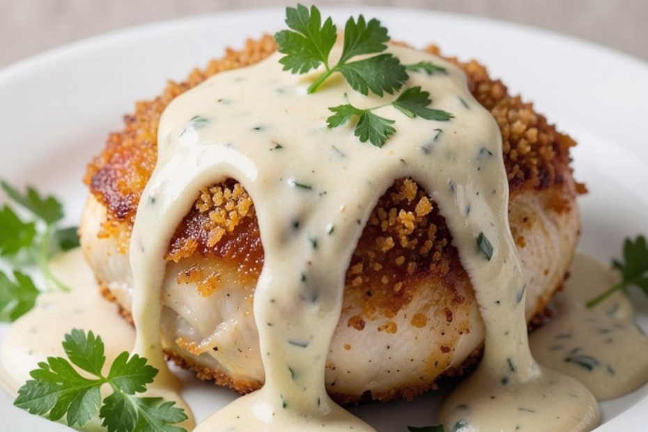 Parmesan Crusted Chicken With Creamy Garlic Sauce Recipe