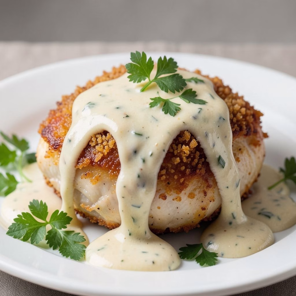 Parmesan Crusted Chicken With Creamy Garlic Sauce Recipe