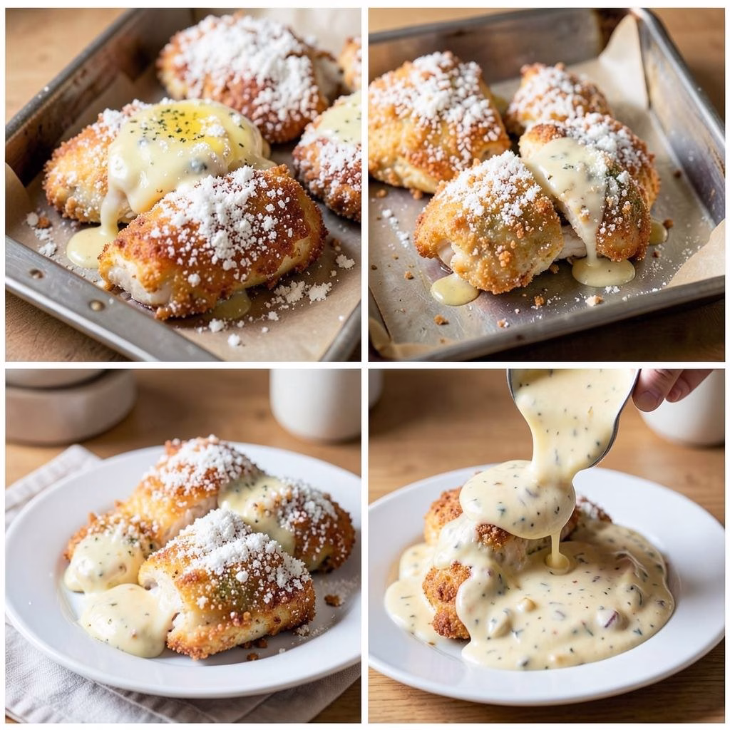 Parmesan Crusted Chicken With Creamy Garlic Sauce Recipe