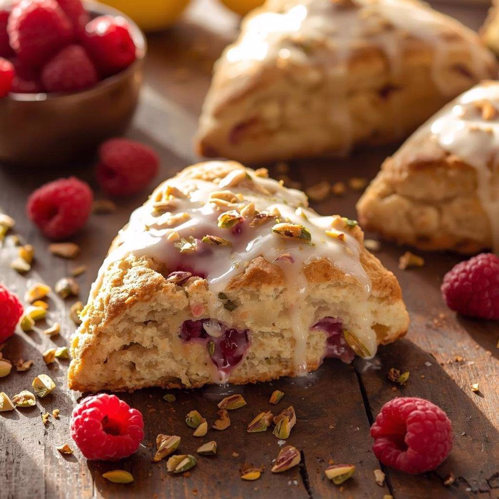 Raspberry Pistachio Scones with Lemon Glaze Recipe