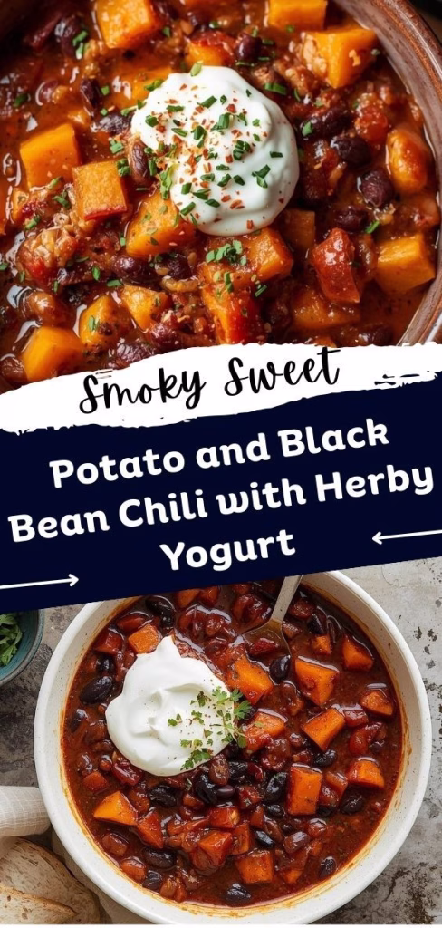 Smoky Sweet Potato and Black Bean Chili with Herby Yogurt Recipe
