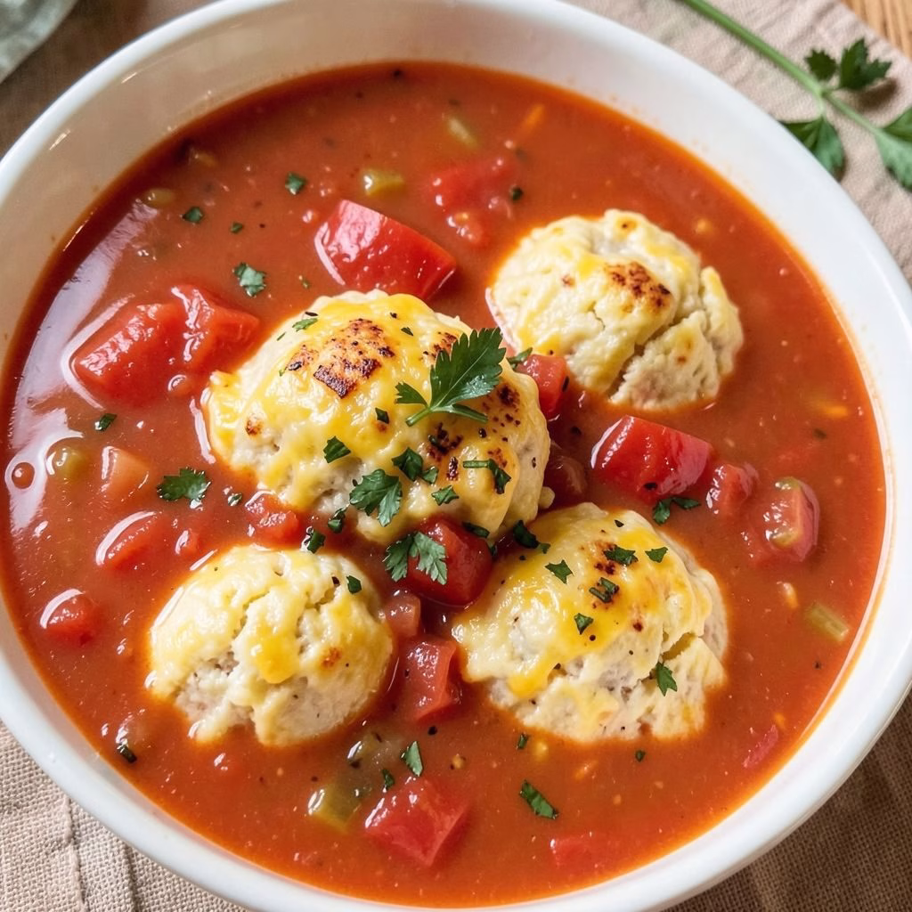 Tomato Soup with Cheddar Bay Dumplings Recipe