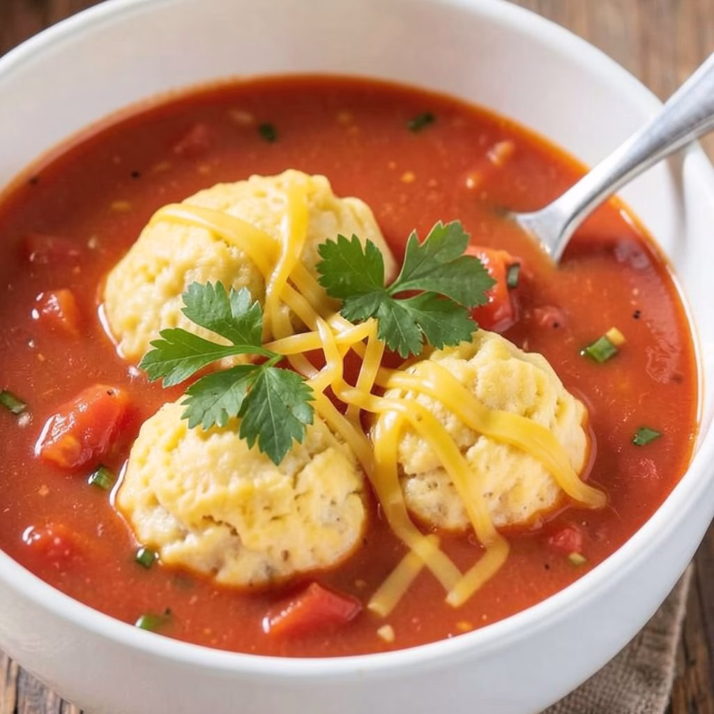 Tomato Soup with Cheddar Bay Dumplings Recipe