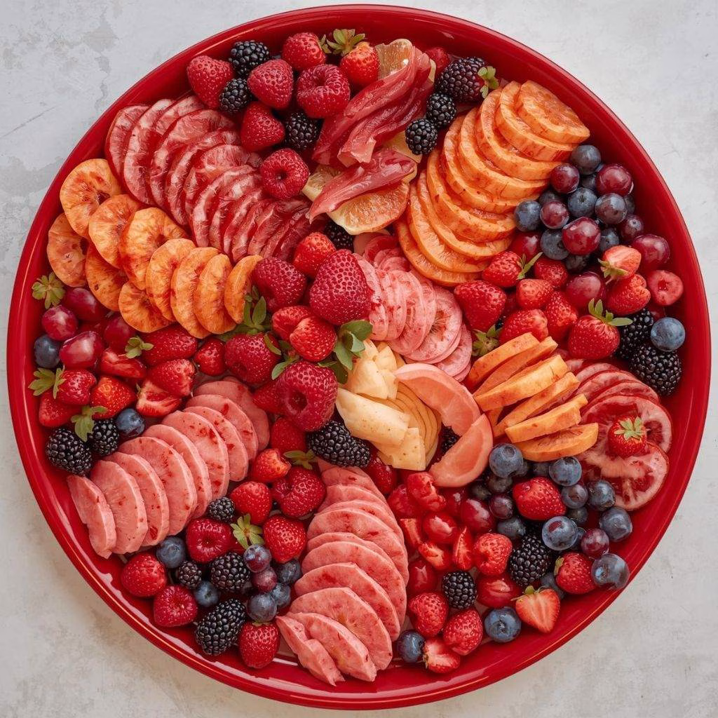 Vibrant Red Food Platter with Fresh Fruits Recipe
