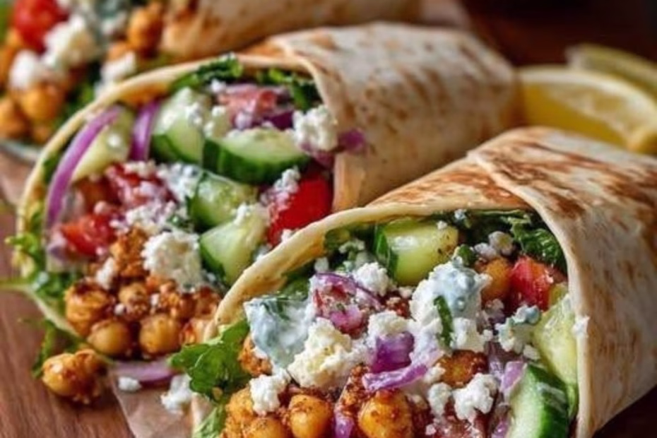 Grilled Zucchini and Feta Chickpea Wrap with Herbed Yogurt Recipe