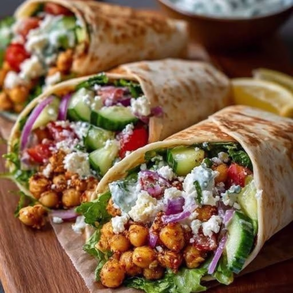 Grilled Zucchini and Feta Chickpea Wrap with Herbed Yogurt Recipe
