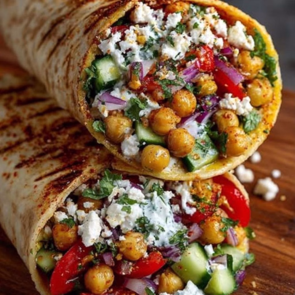 Grilled Zucchini and Feta Chickpea Wrap with Herbed Yogurt Recipe