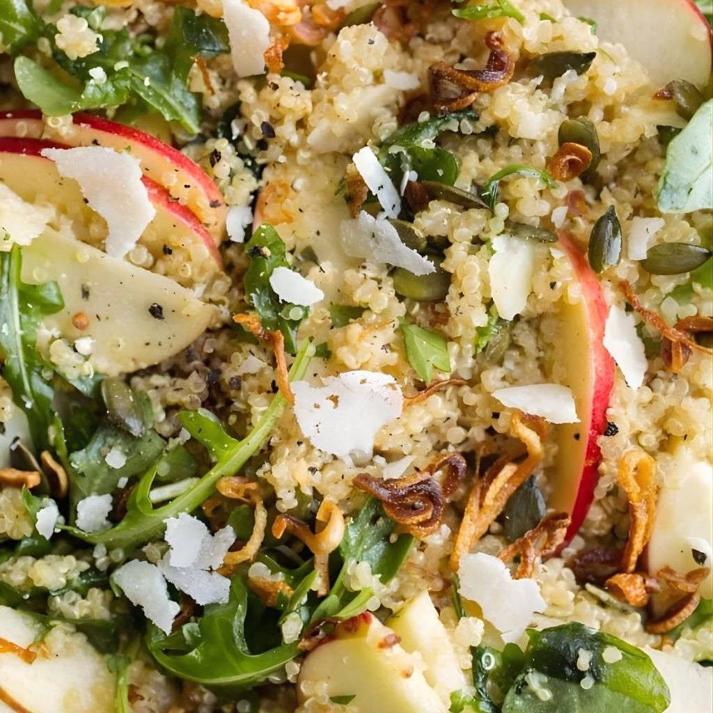 Honey Mustard Quinoa Apple Salad with Crispy Shallots