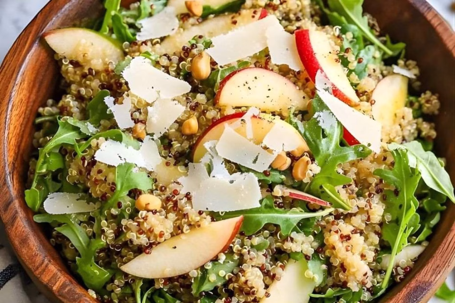 Honey Mustard Quinoa Apple Salad with Crispy Shallots