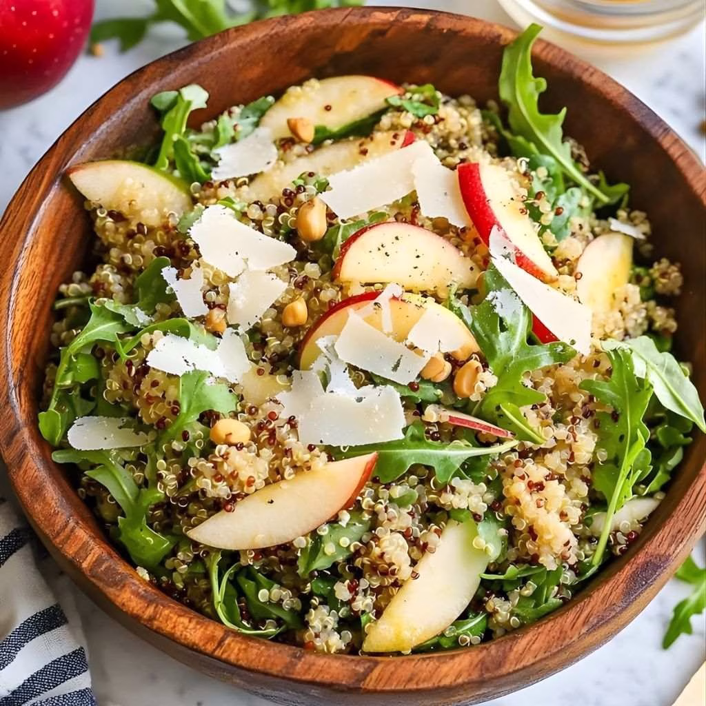 Honey Mustard Quinoa Apple Salad with Crispy Shallots