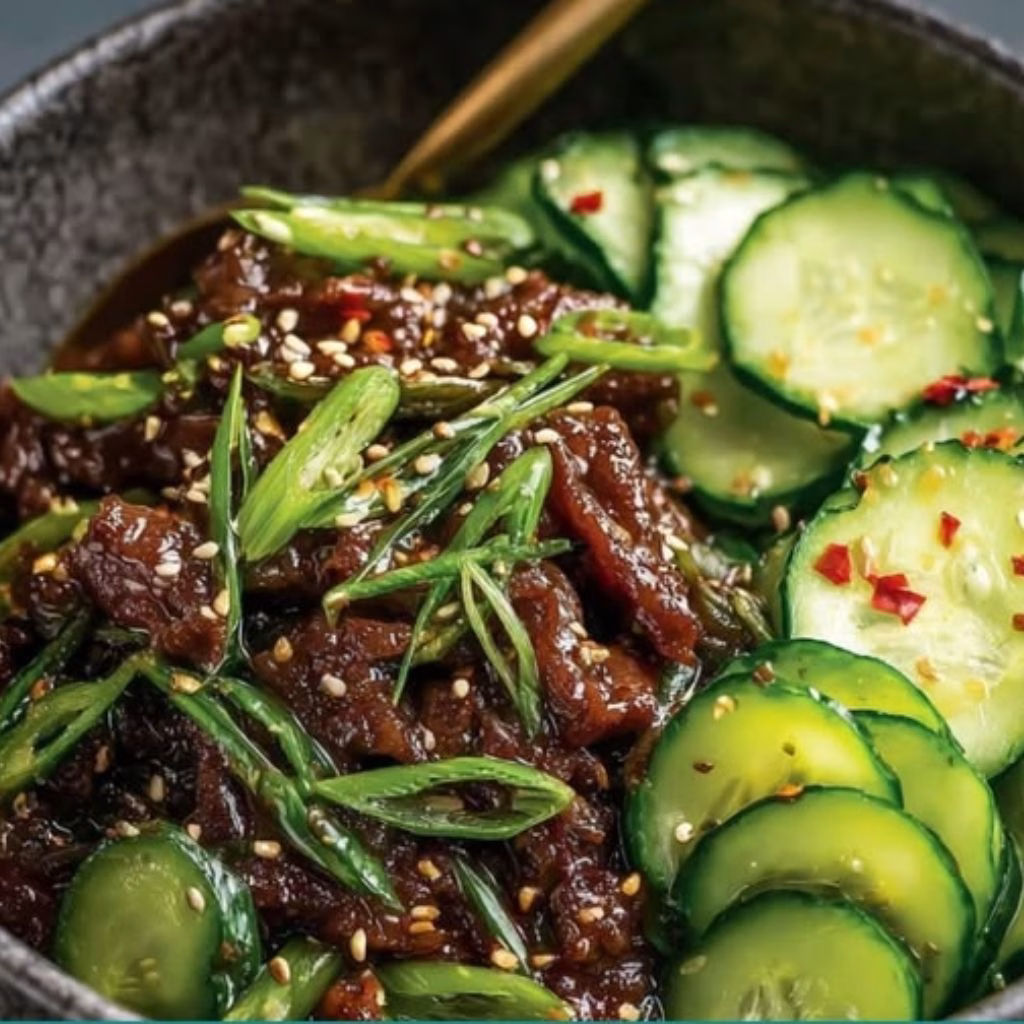 Peking‑style Beef with Cucumber Ribbons Recipe