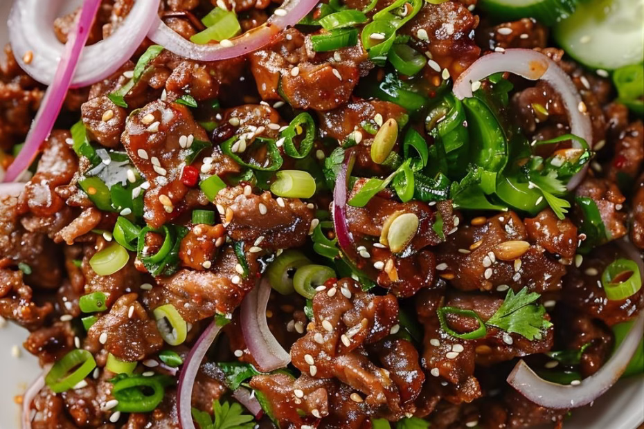 Spicy Keto Korean Ground Beef with Cucumber Salad Recipe