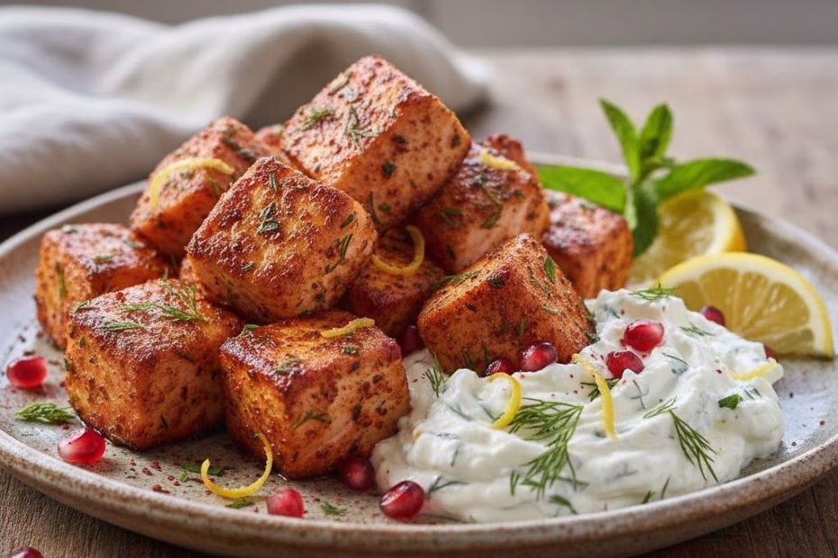 Sumac Salmon Bites with Herb Whipped Feta Recipe