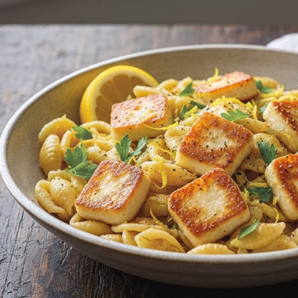 Crispy Halloumi Pasta with Lemon Zest Recipe