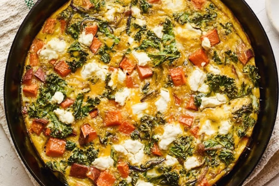 Roasted Sweet Potato Kale Frittata Feta Recipe
