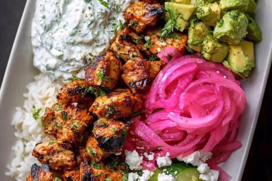 Greek Chicken Rice Bowl with Feta & Avocado Recipe