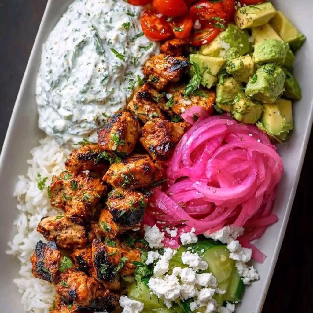 Greek Chicken Rice Bowl with Feta & Avocado Recipe
