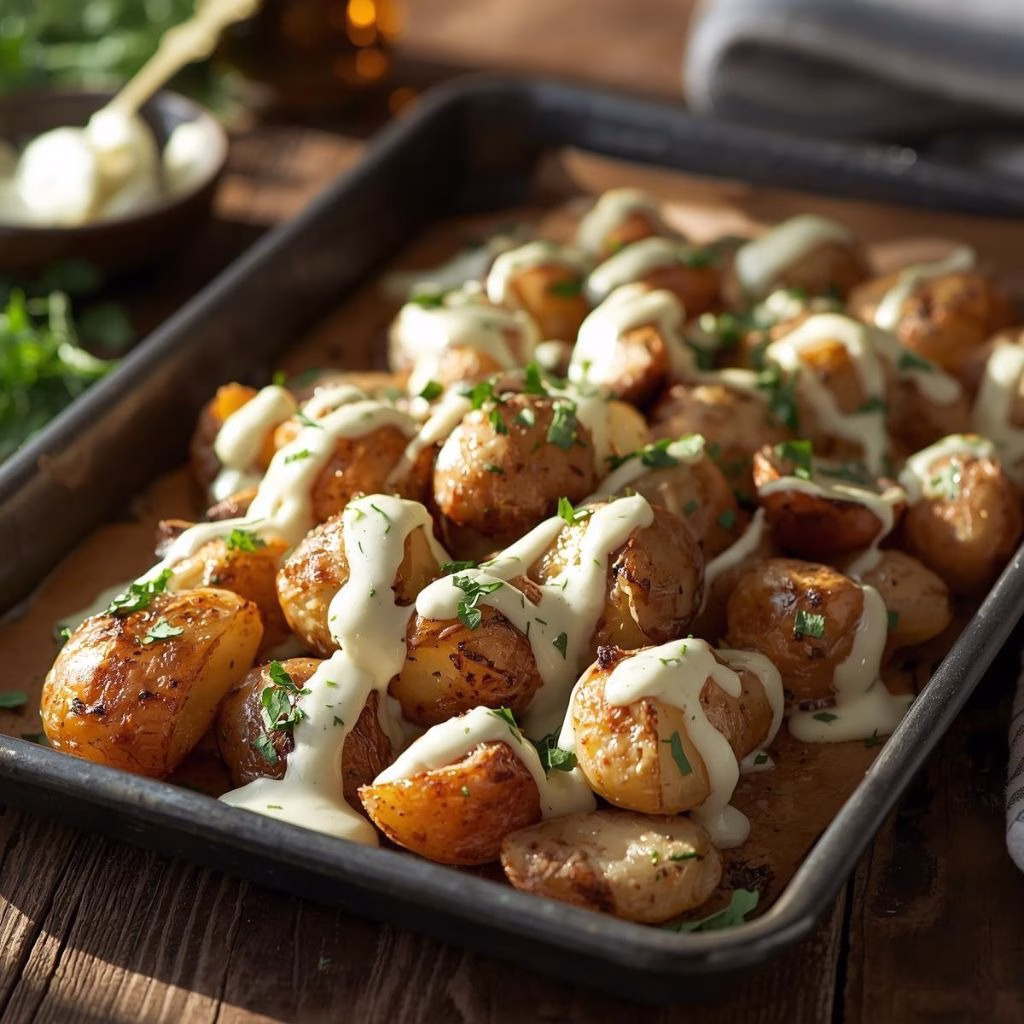 Roasted Potatoes in a Melted Goat Cheese Dressing