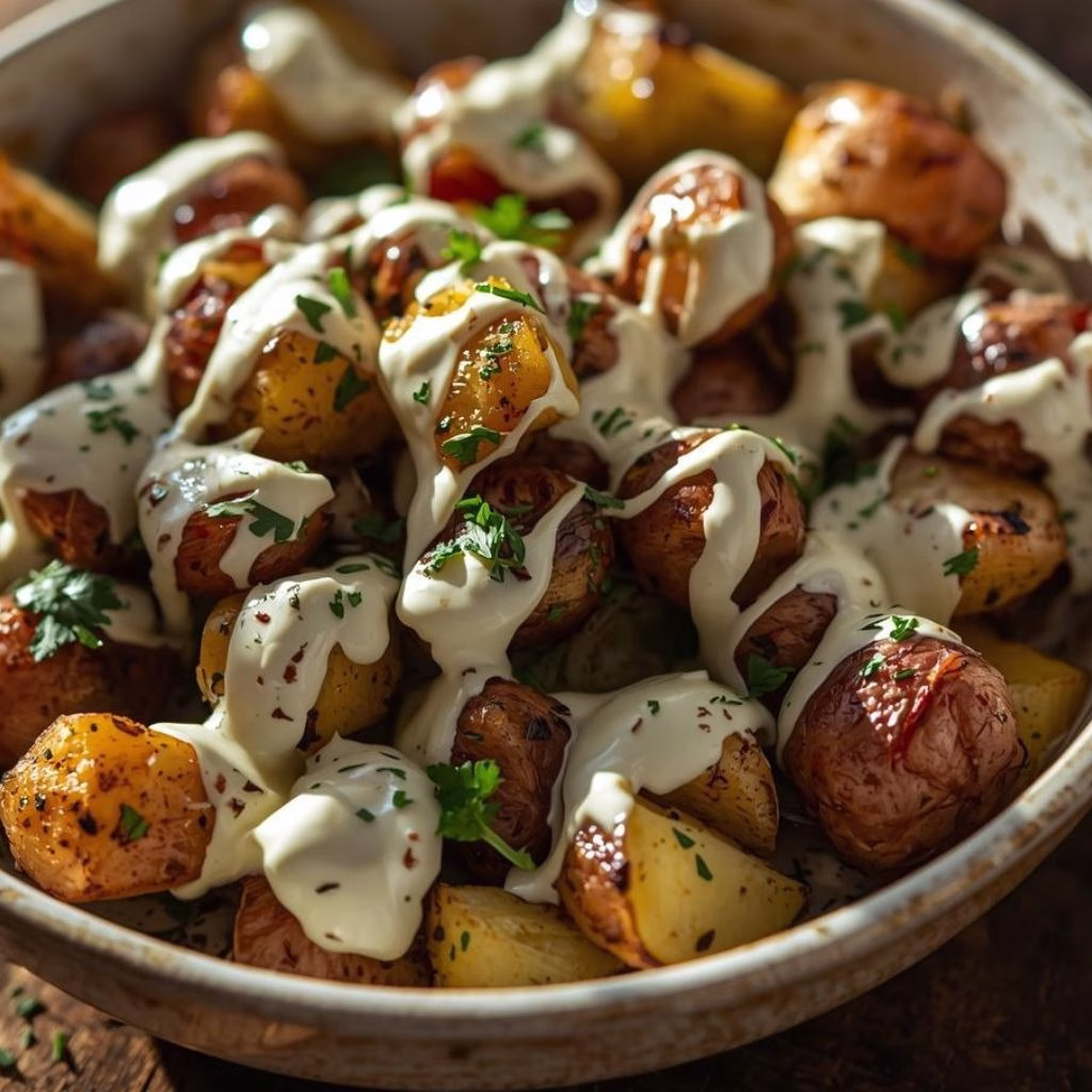 Roasted Potatoes in a Melted Goat Cheese Dressing